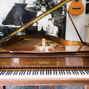 Vista trasera del piano de cola Schimmel en madera de nogal — Pianos Boza